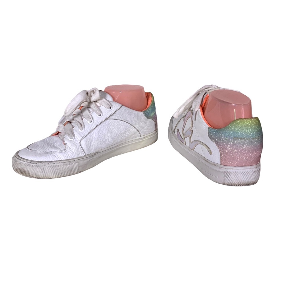 SOPHIA WEBSTER "SWALK IRIDESCENT" WHITE LEATHER PASTEL OMBRE GLITTER SNEAKERS 38 - Picture 5 of 15